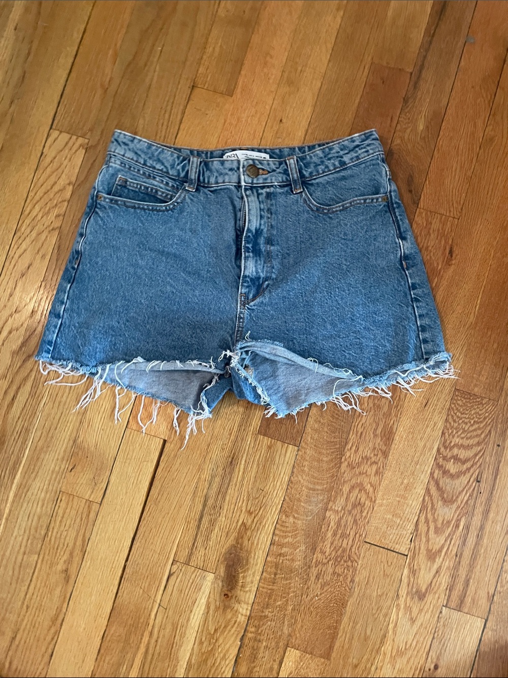 Zara Blue Frayed Hem Denim Shorts